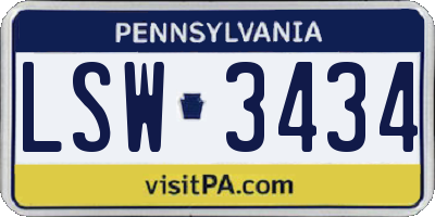 PA license plate LSW3434