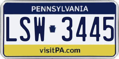 PA license plate LSW3445