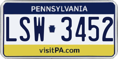 PA license plate LSW3452
