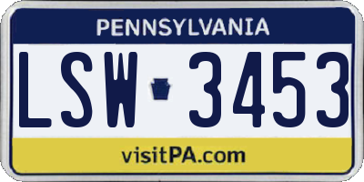 PA license plate LSW3453