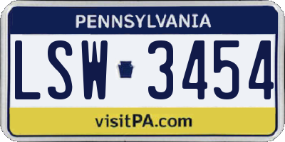 PA license plate LSW3454