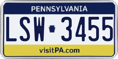 PA license plate LSW3455