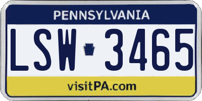 PA license plate LSW3465