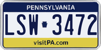 PA license plate LSW3472