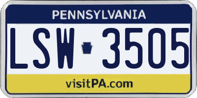 PA license plate LSW3505
