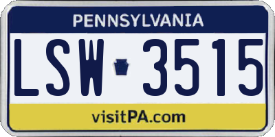 PA license plate LSW3515