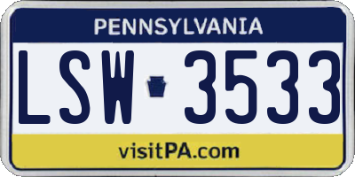 PA license plate LSW3533