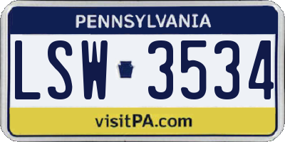 PA license plate LSW3534