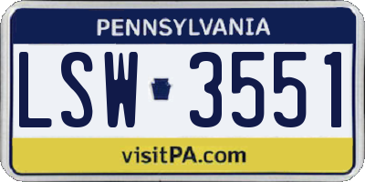 PA license plate LSW3551