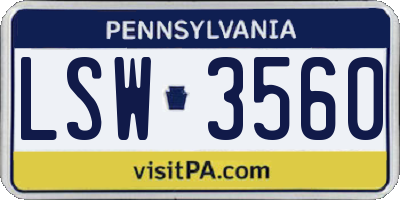 PA license plate LSW3560