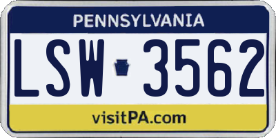 PA license plate LSW3562