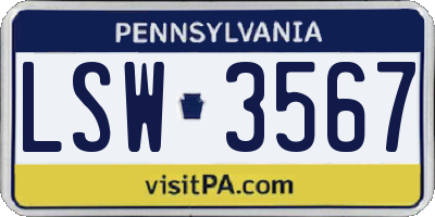 PA license plate LSW3567