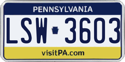 PA license plate LSW3603