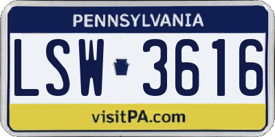 PA license plate LSW3616