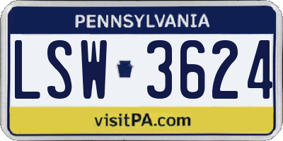 PA license plate LSW3624