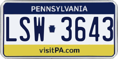PA license plate LSW3643
