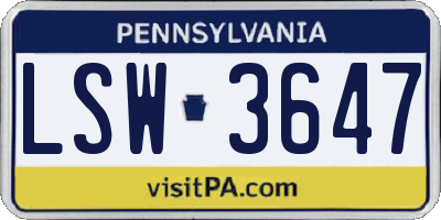 PA license plate LSW3647