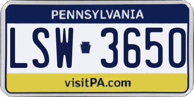 PA license plate LSW3650