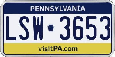 PA license plate LSW3653