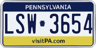 PA license plate LSW3654