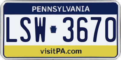 PA license plate LSW3670