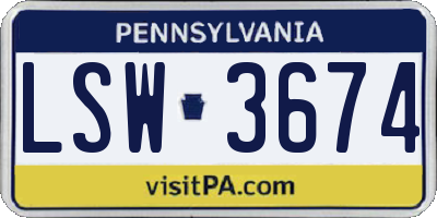 PA license plate LSW3674