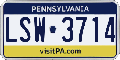 PA license plate LSW3714