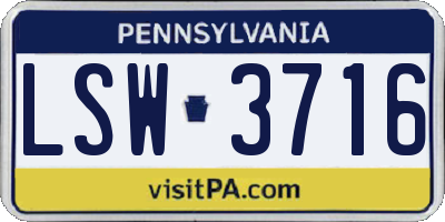 PA license plate LSW3716
