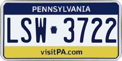 PA license plate LSW3722