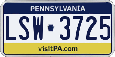 PA license plate LSW3725