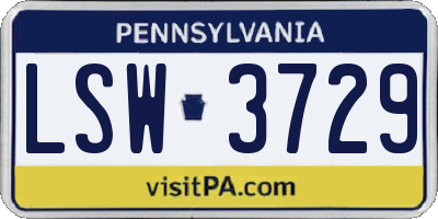 PA license plate LSW3729
