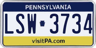PA license plate LSW3734