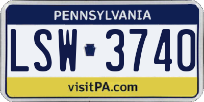PA license plate LSW3740