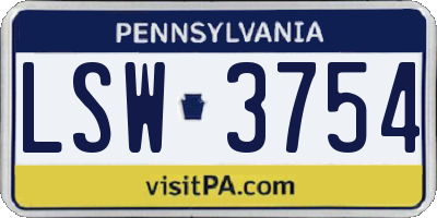 PA license plate LSW3754