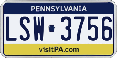 PA license plate LSW3756