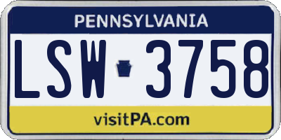 PA license plate LSW3758