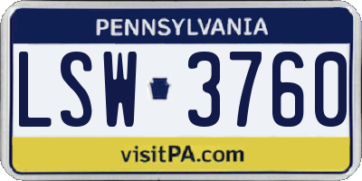 PA license plate LSW3760