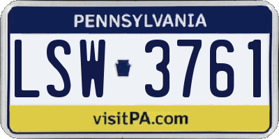 PA license plate LSW3761