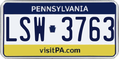 PA license plate LSW3763