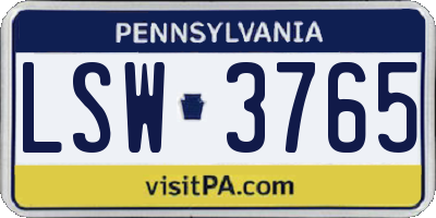 PA license plate LSW3765