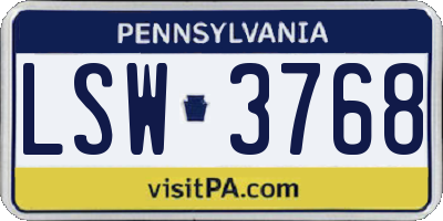 PA license plate LSW3768