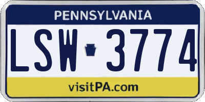 PA license plate LSW3774