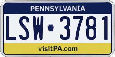 PA license plate LSW3781