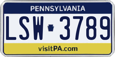 PA license plate LSW3789