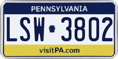 PA license plate LSW3802