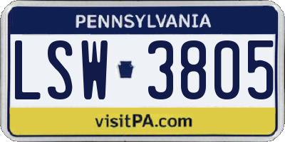 PA license plate LSW3805