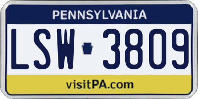 PA license plate LSW3809