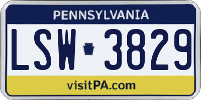 PA license plate LSW3829