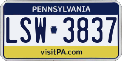 PA license plate LSW3837