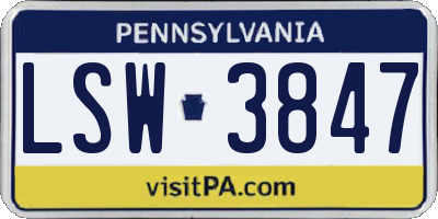PA license plate LSW3847